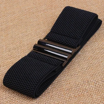 

1Pcs Long Waist Band Female Belt Women Wide Belt Waistband Double Metal Buckle Black Strap Elastic Band 60-80cm