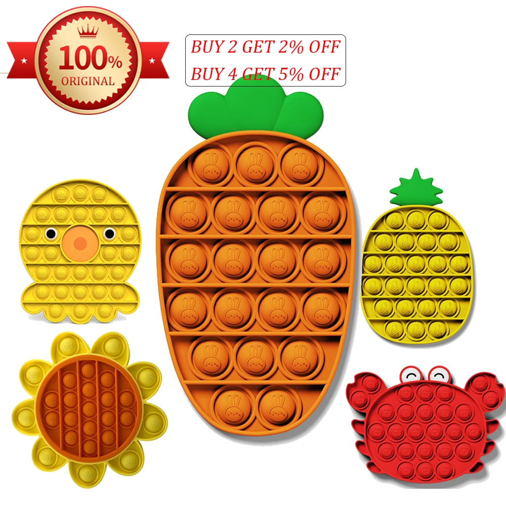 Yellow Carrots Pop Fidget Toys Reliver Stress Push Bubble Antistress Game Hand Toy for Adults Kids Sensory to Relieve Autism | Игрушки и