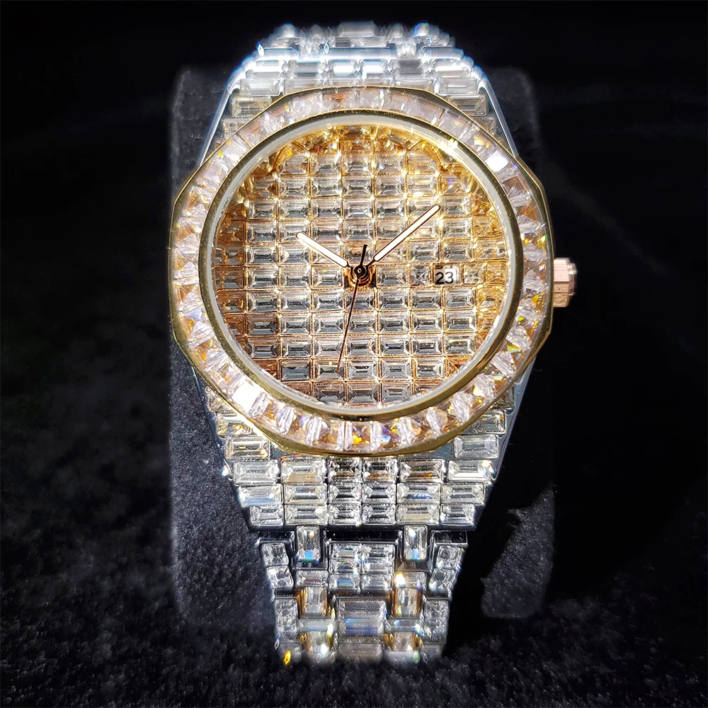 Rose Gold Men Diamond Watch Man Luxury Quartz Wristwatches Bling Stainless Steel Bracelet Rhinestone Crystal Fashion | Наручные часы