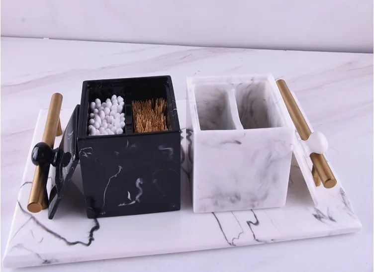 Коробка для зубочисток в скандинавском стиле, ватные палочки, имитация мрамора, роскошная коробка для хранения из смолы, держатель для зубочисток, для гостиной, дома, высококачественный Cott