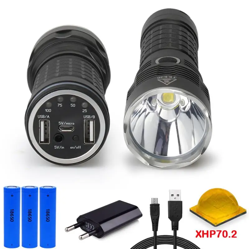 

XLamp XHP70.2 usb hunting most powerful flashlight led cree xhp70 rechargeable torch 18650 mobile power lamp camping