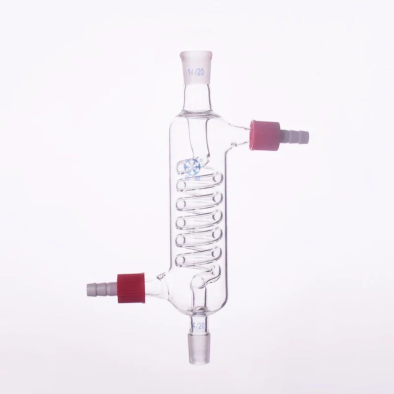Format serpentine condenser,Spiral condensation 14/20,GL14mm Removable small nozzle joint,Condenser Graham,Coiled inner tube