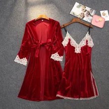 

Golden Velvet Sleep Suit Womens Lace Pajamas Skirt Set V-Neck Cami Nighties Wear Pijama Home Nightwear Spring Nightdress Clothes