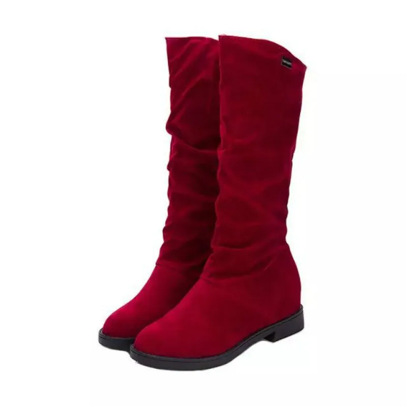 

Fujin Women Boots Winter Fashion Flat Bottom Dropshipping Breathable Plush Warm Mid Heels Solid Suede Leisure Mid Calf Boots