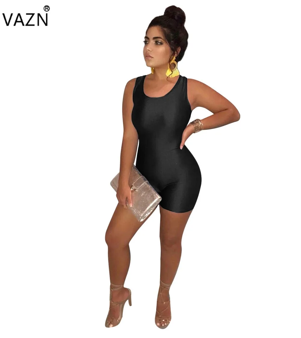 VAZN новые осенние Популярные брендовые Модные женские костюмы однотонные 4 цвета с круглым вырезом без рукавов облегающие женские открытые комбинезоны TB061