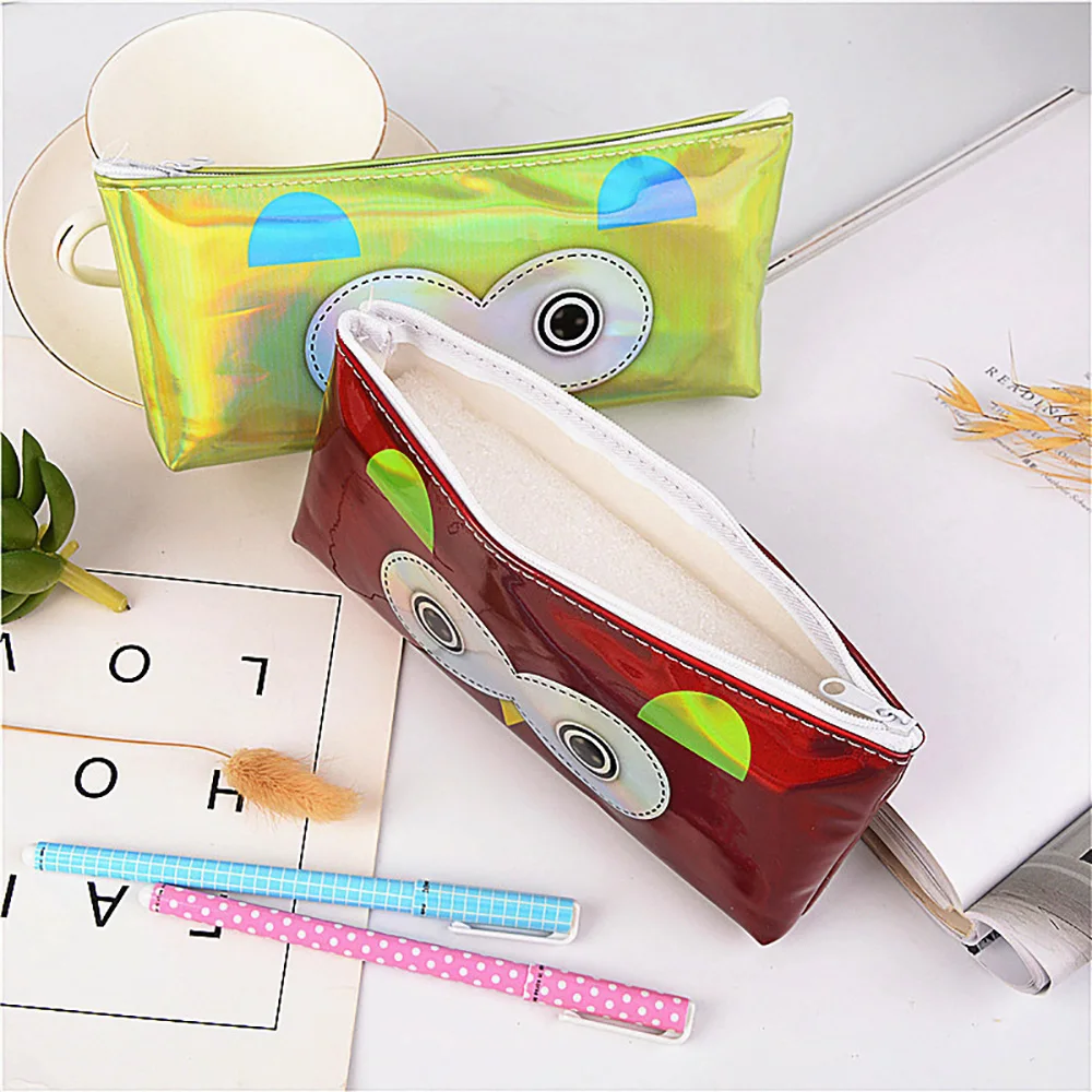 Cute Owl Laser Pencil Case Adorable Kids Pen Pouch Small Cosmetic/Makeup Bag with Zipper, Portable Waterproof Creative Purse Bag