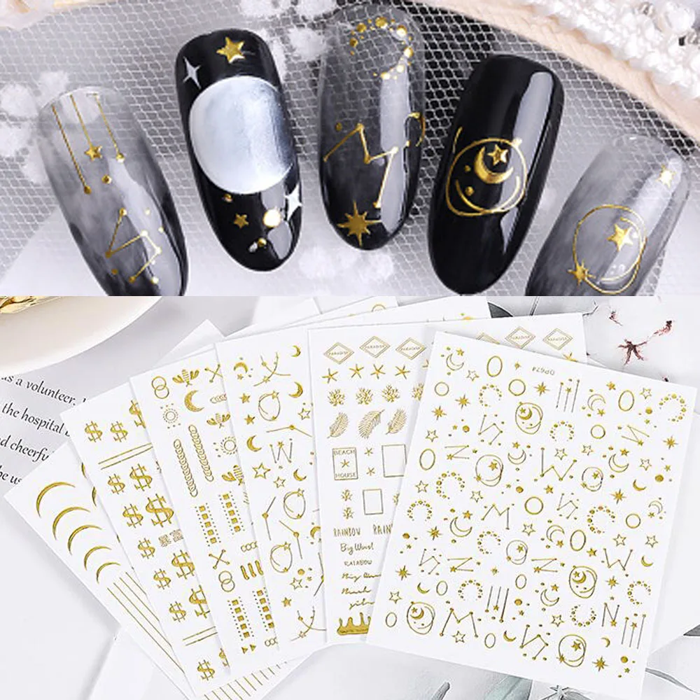 

6Sheet/Set 3D Nail Art Stickers Japanese Decoration Star/Moon Style Back Glue Sticker Self-adhesive 10*8cm DIY Tips Nail Sticker