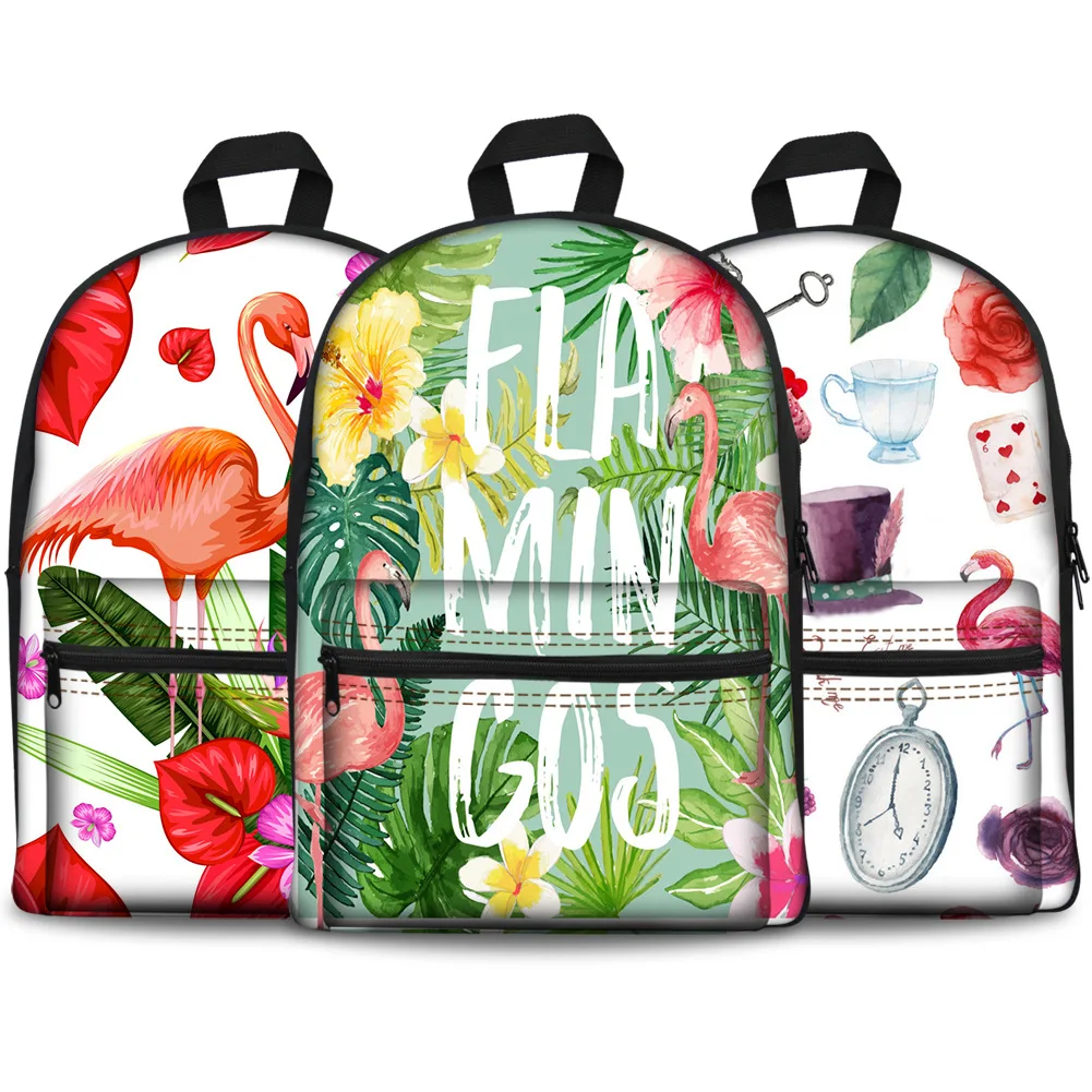 

2018 Flamingo Printed Backpack Cartoon Flamingo Children Canvas Bag Flamingo Anime Peripheral School Bag