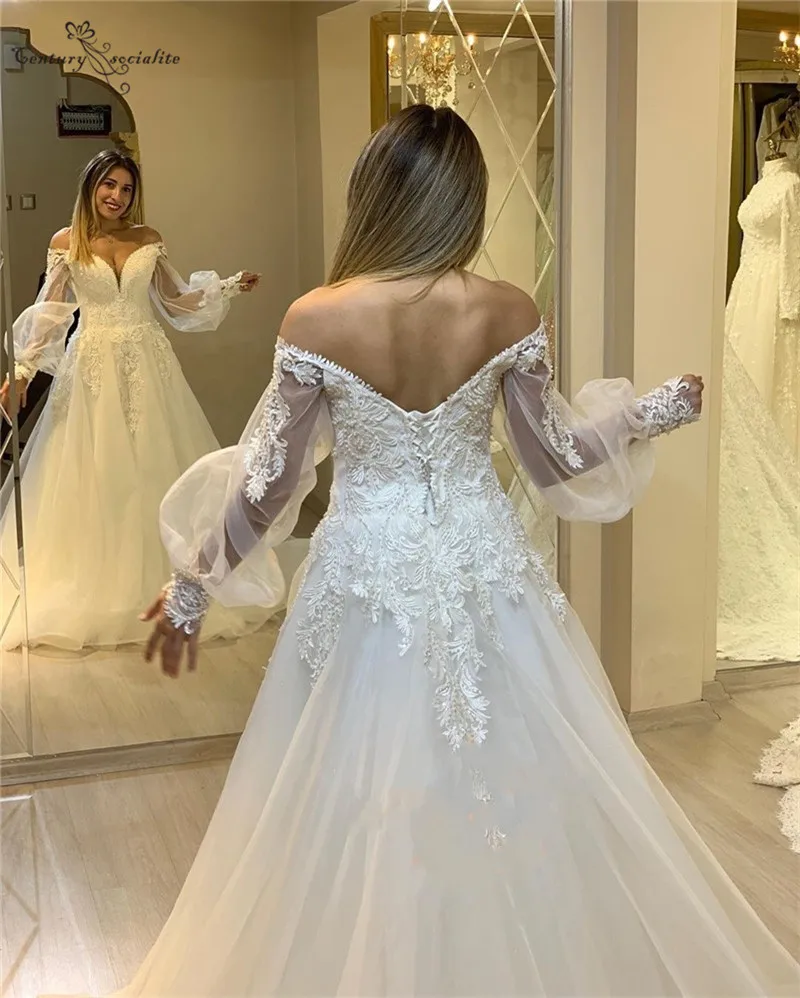 Vestido De Noiva свадебное платье принцессы бальное платье с кружевной аппликацией корсет, вышитый бусинами на спине с открытыми плечами Свадебные платья Vestido De Noiva