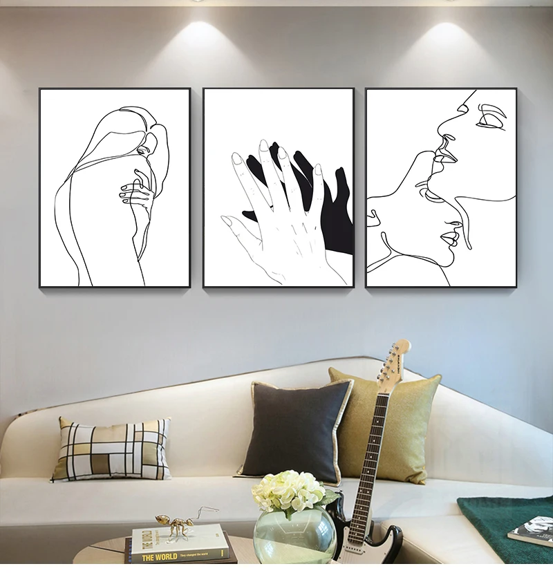 Posters And Prints Wall Pictures For Living Room Decor Abstract Line Drawing Love Kiss Sexy Girl Wall Art Canvas Painting Nordic