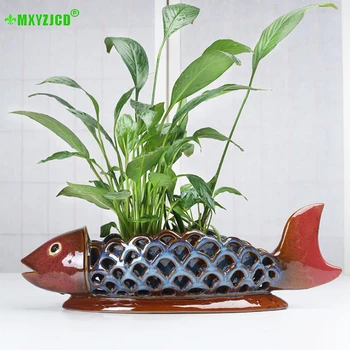 

Fish-shaped Ceramic Flower Pot Animal Sculpture Crafts Storage Container Office Fortune Decoration Home Decor Accessories
