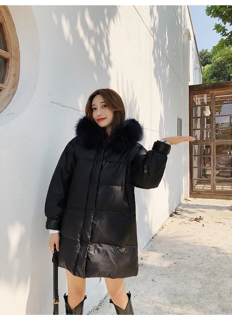 Корейский модный пуховик для женщин с капюшоном, женские пуховики, куртки, теплая женская пуховая парка, пуховик OL, Черный пуховик