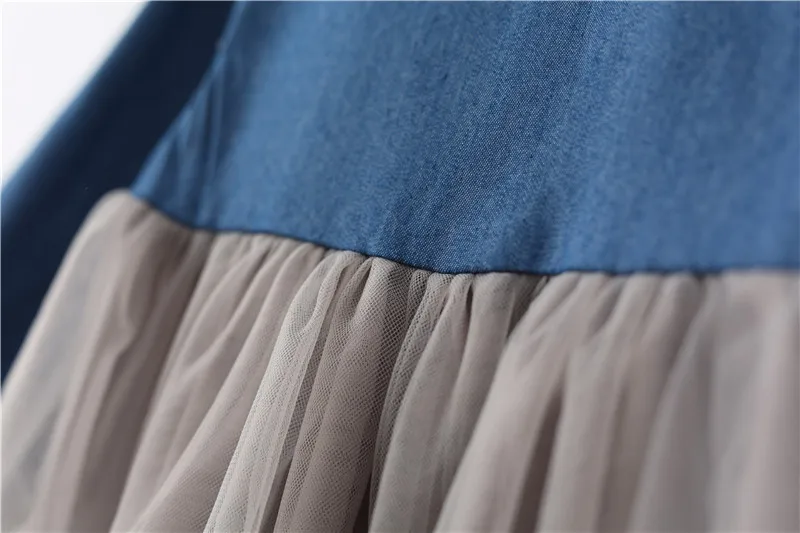 Милое джинсовое Сетчатое платье для маленьких девочек Брендовые вечерние платья в горошек с бантом для маленьких детей с длинными рукавами и отворотами на свадьбу, день рождения