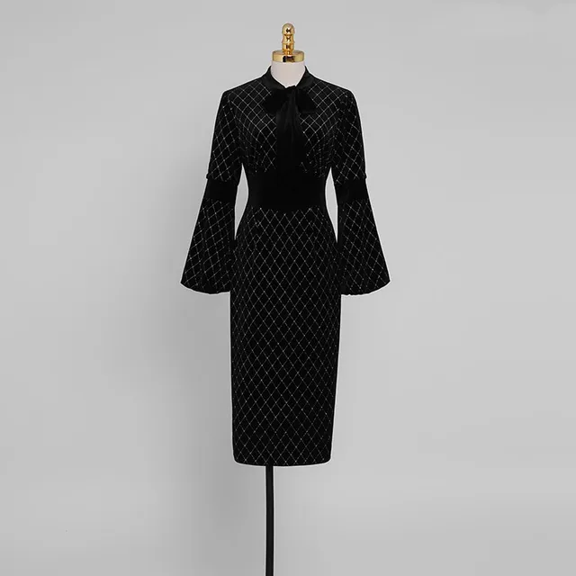 Plus Size Women Robe A-line Black Velvet Chic Vintage Temperament Evening Dresses 3