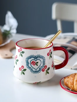

Ceramics Mug Large Cute Stirring Coffee Cartoon Print Porcelain Personalized Cup 1 Piece Cartoon Interesting Large Mug KK60MK
