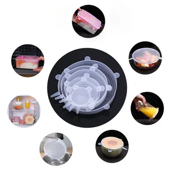 

6Pcs Kitchen Universal Accessories Silicone Reusable Food Wrap Bowl Pot Cover Silicone Stretch Lids Cooking Cookware Tools
