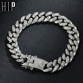 Hip Hop Bling Iced Out Men’s Rapper Bracelet Full Rhinestone Pave With Butterfly Miami Cuban Link Chain Bracelet for Men Jewelry