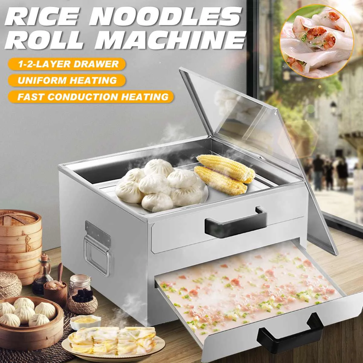 2/1 Tiers Stainless Steel Rice Noodle Roll Steamed Bun Steam Machine
