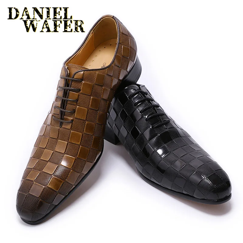 Special Offers SHOES ITALIAN BROWN WEDDING FORMAL New-Fashion LUXURY BLACK MEN Lace-Up PLAID PRINTS LWydxXonV