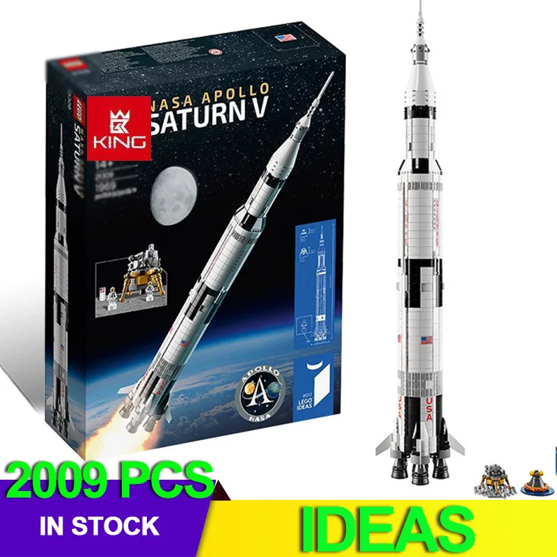 Ceny Pomysły kompatybilne LEGOingLYS 21309 Apollo Saturns V Space Launch Model Rocket program dla dzieci prezenty świąteczne zestaw do budowania nauki
