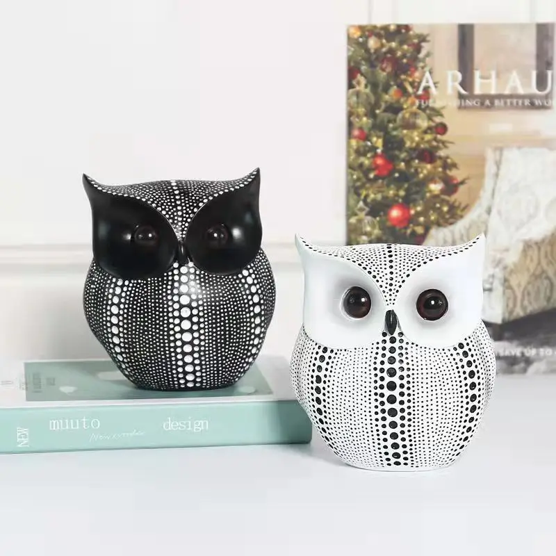 

Nordic Luxury Owls Statue Ornament Resin Craft Owl Piggy Bank Lovely Bird Figurines Home Living Room Bedroom Office Decoration