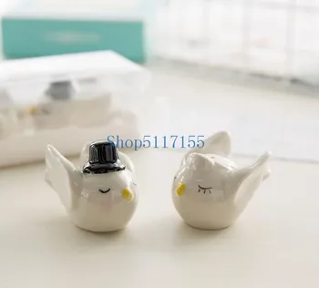 

New 100pcs=50sets/LOT Bride Groom Angel Love Birds Salt and Pepper Shaker Wedding Favors and Gits for Guest