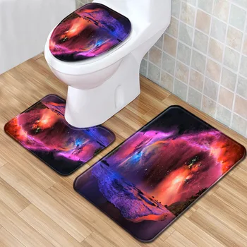 

Beach Scenery Bathroom Mat Three-Piece Bathroom Carpet Toilet Mat Set Door Mat Bathroom Non-Slip Mat Spot