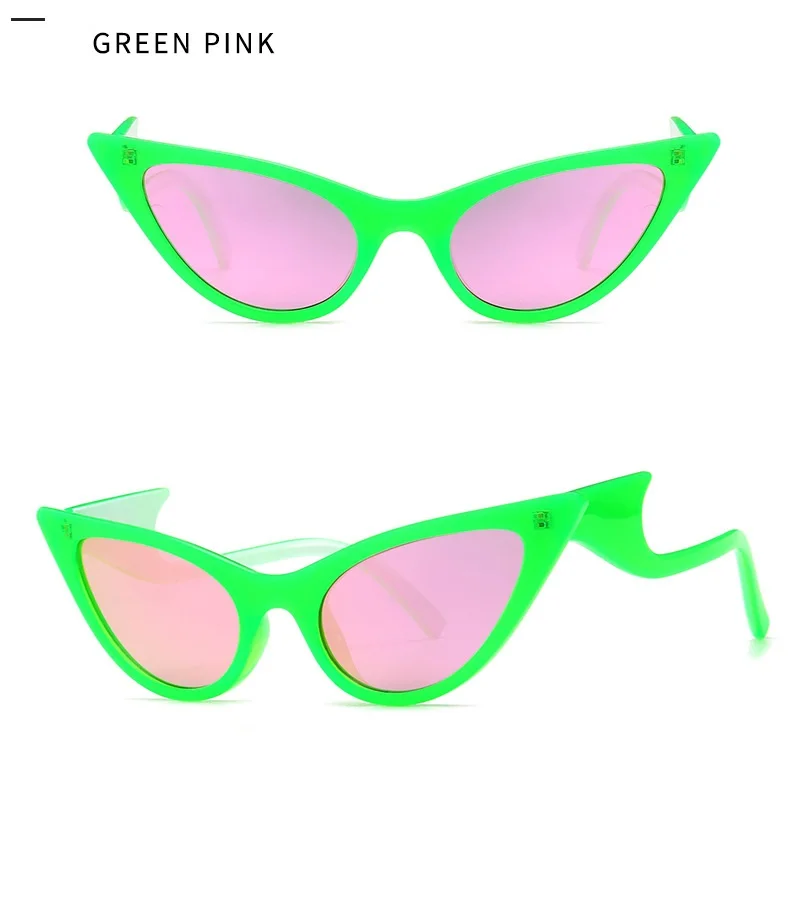 Новые горячие современные кошачий глаз женские солнцезащитные очки Тонированные цветные линзы в винтажном стиле сексуальные солнцезащитные очки без оправы синие брендовые дизайнерские
