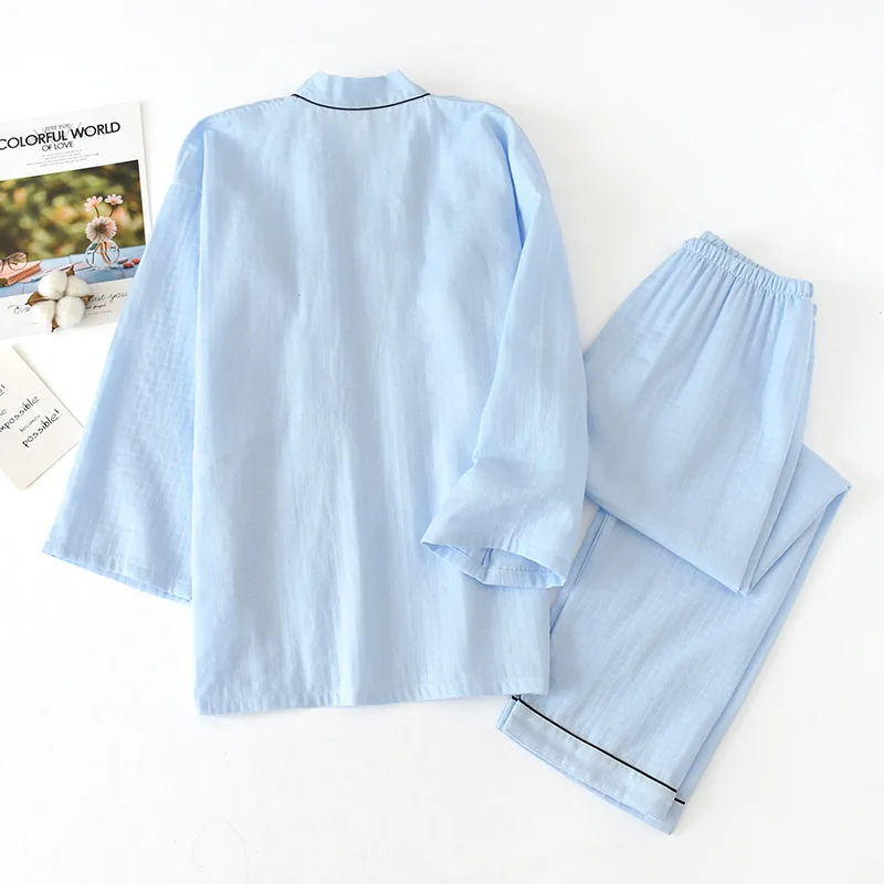Japanese Mens Kimono Pajamas Suits Male Robe Gown 2Pcs/Set Bathrobe Sleepwear Loose Man 100% Cotton Comfortable Pajamas Hombre Japanese Mens Kimono Pajamas Suits Male Robe Gown 2Pcs/Set Bathrobe Sleepwear Loose Man 100% Cotton Comfortable Pajamas Hombre