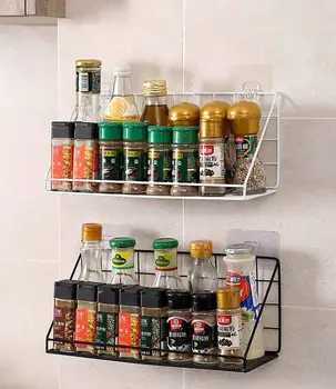 

Iron Wall Mounted Storage Shelf Spices Rack Seasoning Bottles Holder Kitchen Organizer Bathroom Storage Shelves Wall Decoration
