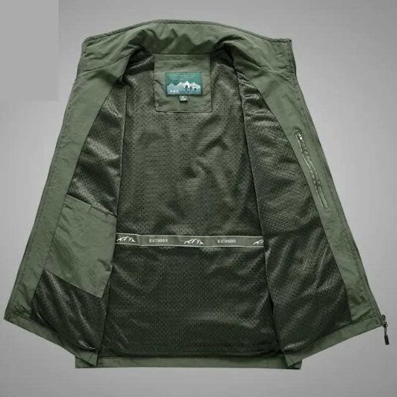 Men's Vest Outdoor Hiking Fishing Quick-dry Sleeveless Jacket Multi-pockets Light-weight Functional Tactical Waistcoat SizeM-6XL