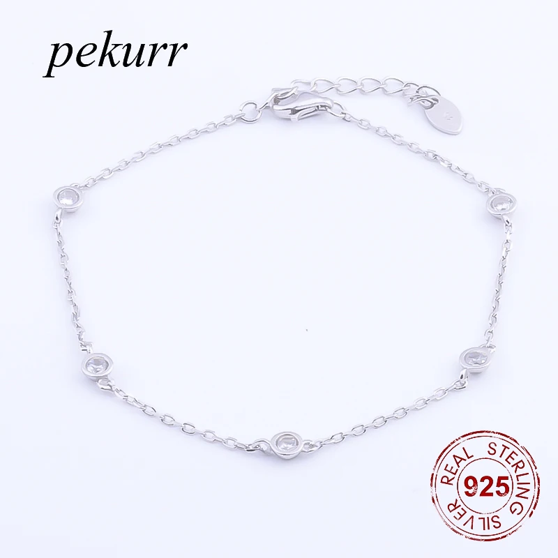Pekurr 5 пятиугольная циркониевая бусина элегантные ювелирные изделия из стерлингового серебра 925 пробы женский браслет модные очаровательные аксессуары цепочка для женщин