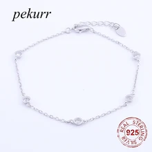 Pekurr 5 пятиугольная циркониевая бусина элегантные ювелирные изделия из стерлингового серебра 925 пробы женский браслет модные очаровательные аксессуары цепочка для женщин