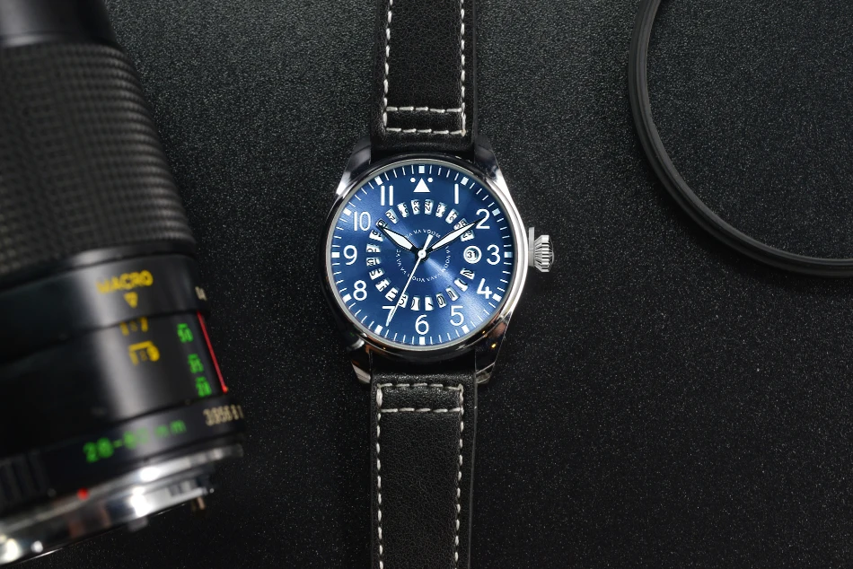 Airplane Sports Military Blue Dial Pilot Calendar Men Wristwatch Chronograph Fashion Casual Brand Army Brown Leather Watches