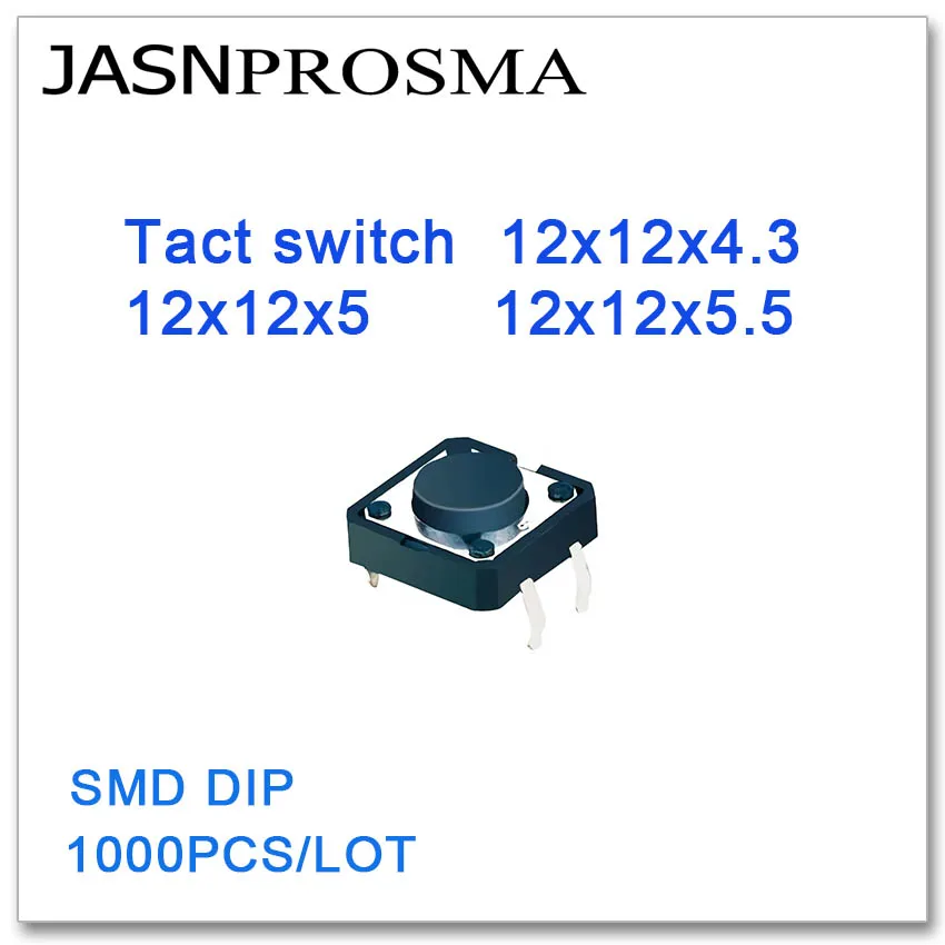 Тактовый выключатель JASNPROSMA 1000 шт./лот 12x12x4 3 12x12x5 5 SMD DIP железная крышка или медная