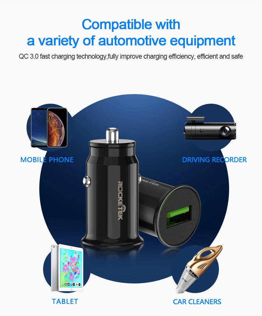 Автомобильное зарядное устройство Rocketek mi ni USB Quick Charge 3.1A автомобильное зарядное устройство для iPhone samsung Xiaomi mi QC3.0 QC Быстрая зарядка для мобильных телефонов