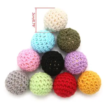 

Round Wooden Crocheted Beads Colorful Woolen Teether Bead Toy Necklace 24BC