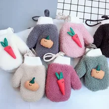 Детские перчатки с рисунком тыквы редиски; вязаные бархатные утепленные перчатки; теплая зимняя рукавица для детей; подарочные перчатки