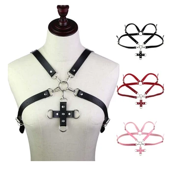 

Leather Body Harness Cage Bra With Pendant Lingerie Belt Fetish Women Sexy Punk Gothic Bondage Harness Bra Cosplay Festival Rave