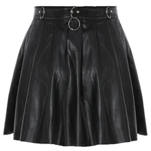 Lychee однотонная плиссированная Женская юбка из искусственной кожи с цепочкой для девочек повседневные женские юбки выше колена из искусственной кожи на весну, лето и осень