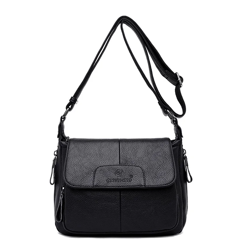 Женская сумка на плечо из натуральной кожи, модные роскошные сумки с откидной крышкой и женские сумки, дизайнерская Высококачественная женская сумка через плечо - Цвет: Black Shoulder Bags