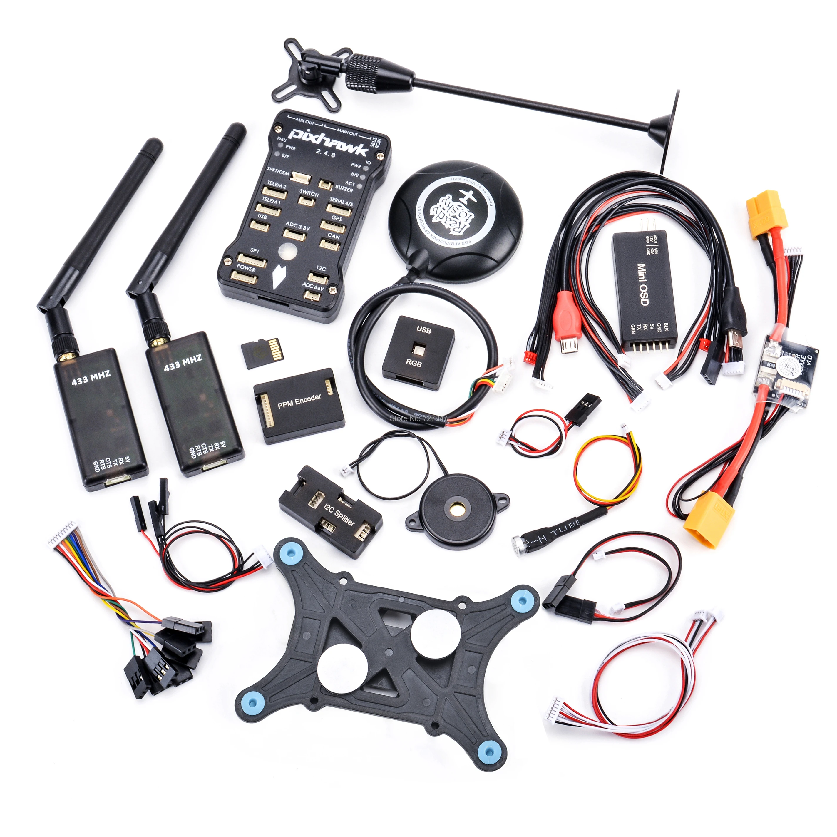 

PX4 PIX 2.4.8 32 Bit Flight Controller+ 433/915 Telemetry+ Neo M8N GPS + Minim OSD + PM+Safety Switch+Buzzer+RGB+PPM+I2C+16G SD