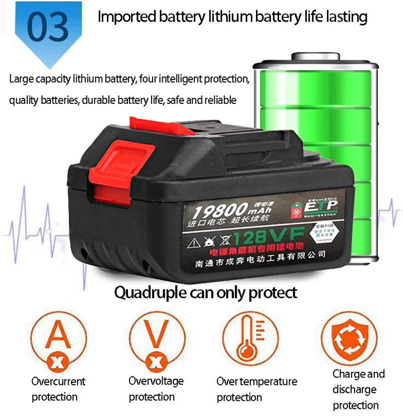 19800mAh 198VF Electric Hammer Brushless Cordless Lithium-Ion Hammer Drill with 1 or 2 Battery Power Tools