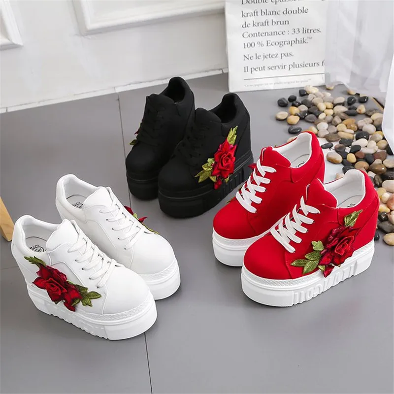 Zapatos de flores para mujer, zapatillas rojas con cuñas, blancas, con plataforma, negras, de marca AliExpress