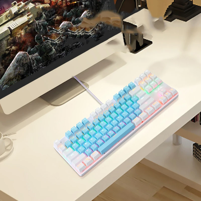 Mecânico de Jogos Teclado com Fio para Pro Teclado Teclas Jogo Anti-fantasma Interruptor Azul Cor Backlit Gamer Computador Portátil 87 - Imagem 4