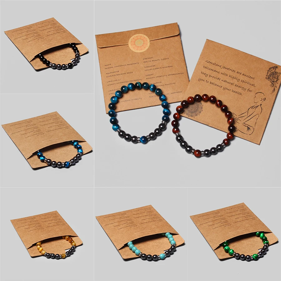 8mm Natural Hematite Tiger Eye Bead Classic Pack Healing Stone Bracelets