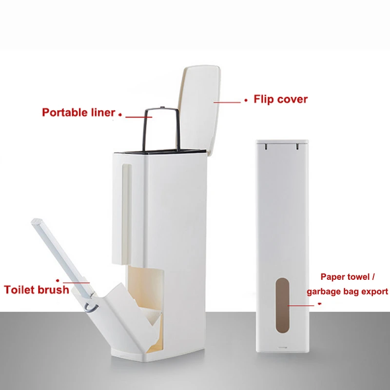Практичный набор мусорных баков, креативная ванная комната, узкая пластиковая крышка, мусорный бак, многофункциональные щетки для чистки туалета, ведра для хранения