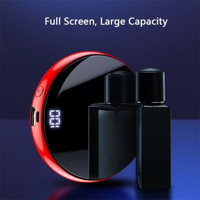 

10000mAh Mini Power Bank Mirror Display 2.1A Fast Charge Round Power Bank Usb Charger Phone Charger For Iphone & Android Phone