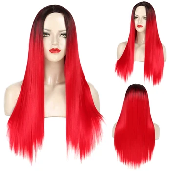 

24 inch Synthetic Wigs Long Straight middle Parting Heat Resistant Replacement Wig Full Machine Made Full Wigs for woman