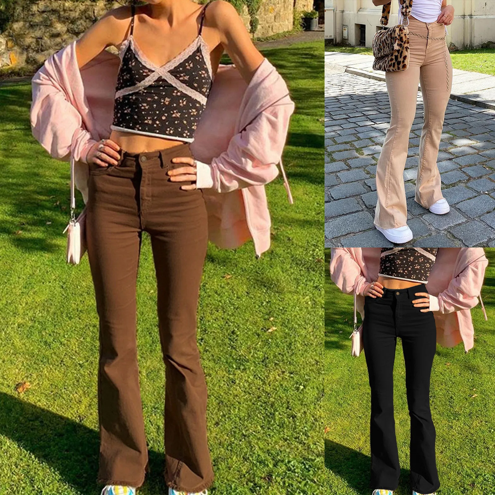 Sweetown Brown Y2k Jeans Joggers Women Flare Pants Vintage Streetwear Mid Waist Aesthetic Denim Trousers Female Sweatpants 1